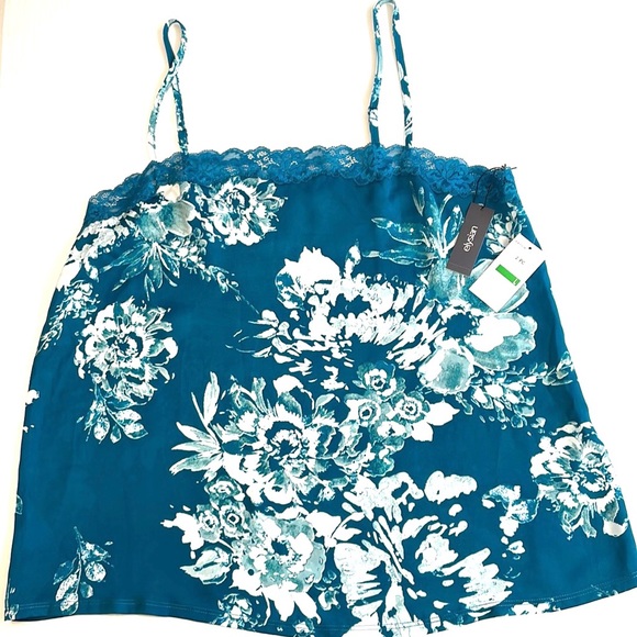 NWT Elysian Teal Print Lace Trimmed Cami/Short Pajama Set, Size L - Picture 3 of 7